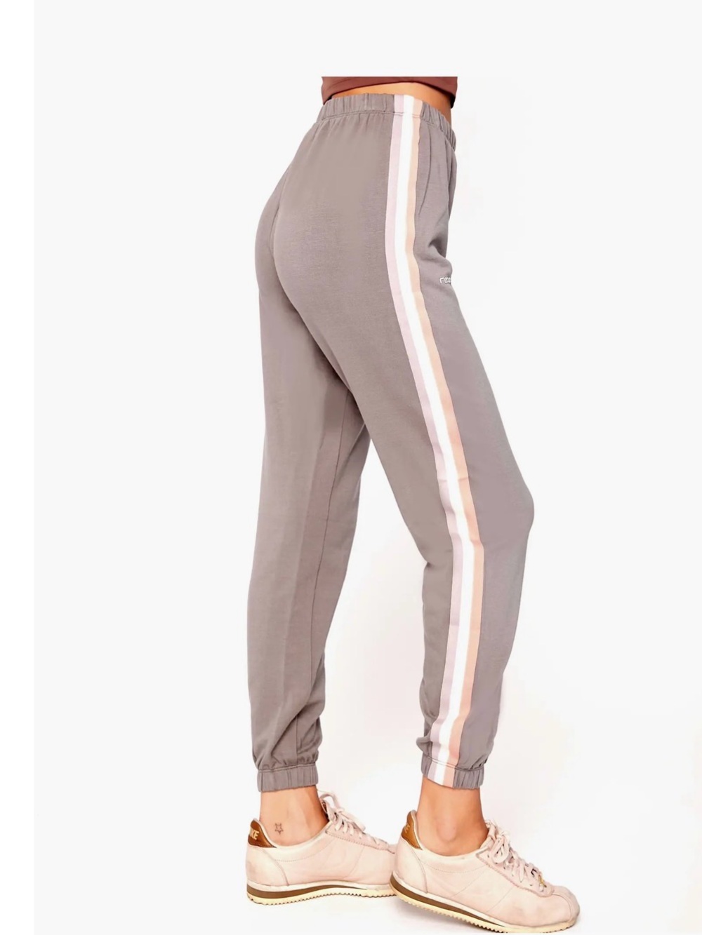 Striped Side-Panel Jogger Pants in Taupe